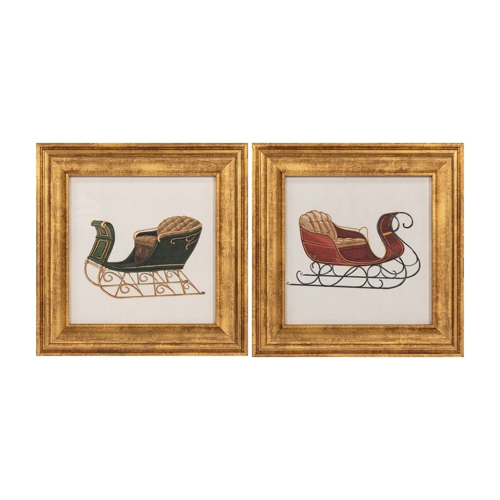 My Texas House Festive Sleighs Set of 2 Framed Christmas Wall Art, 12x12